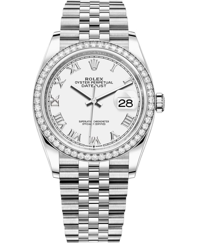 Rolex Datejust 36 White Gold & Diamonds White Roman Dial Women's Watch M126284RBR-0017