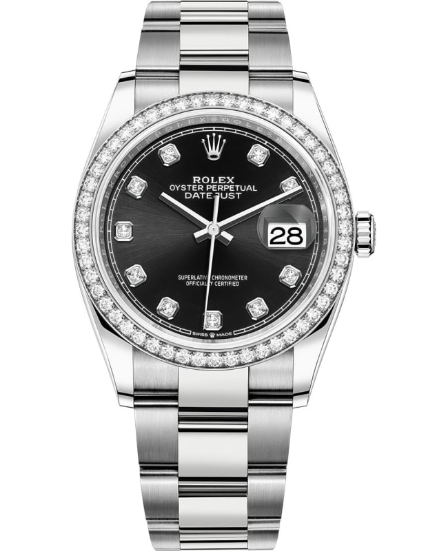 Rolex Datejust 36 White Gold & Diamonds Black Diamond Dial Women's Watch M126284RBR-0020