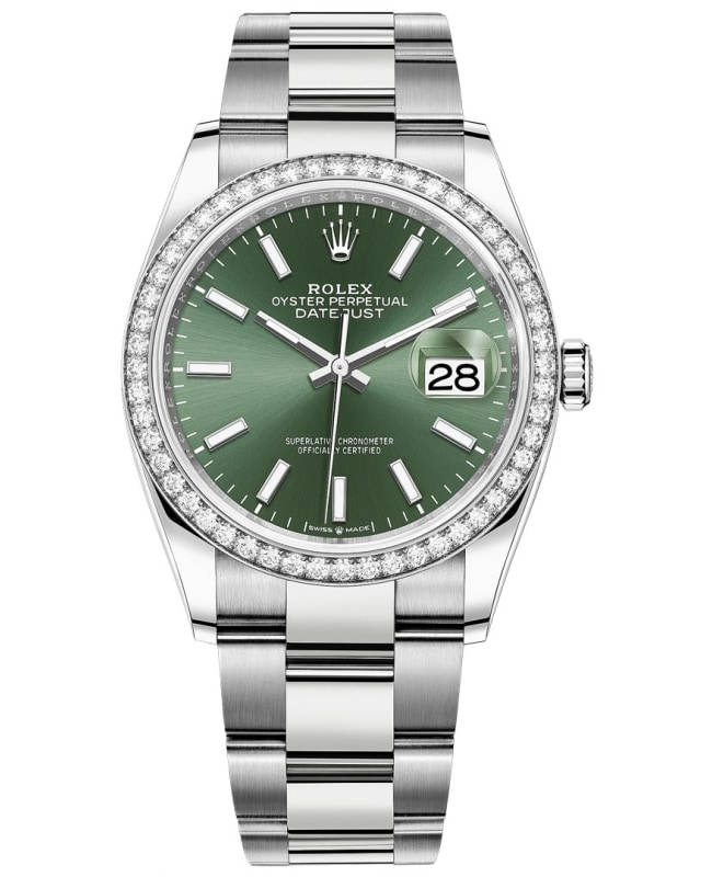 Rolex Datejust 36 White Gold  Diamonds Mint Green Dial Womens Watch M126284RBR0044 M126284RBR0044