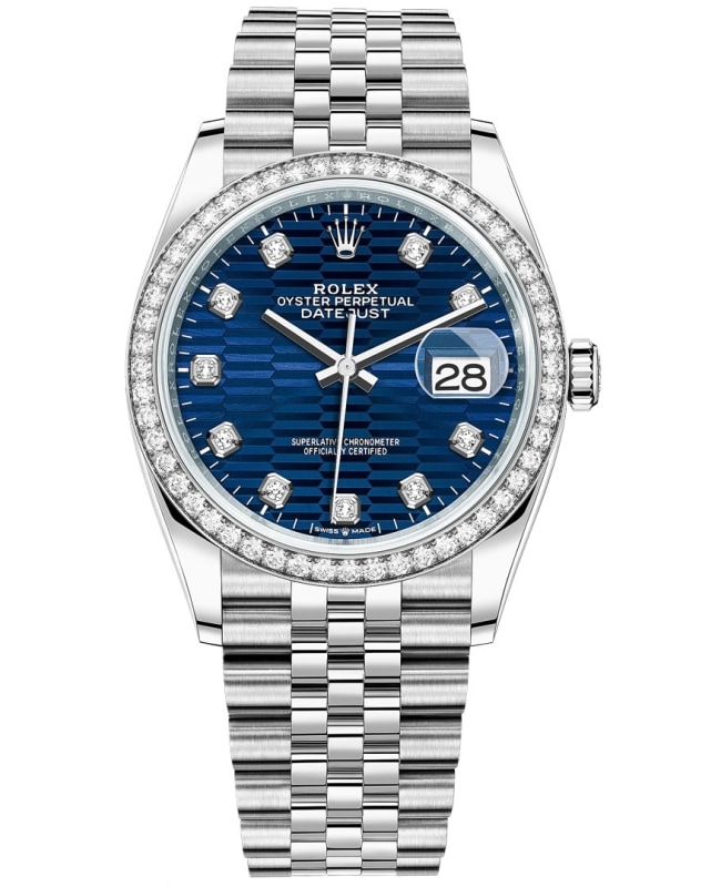 Rolex Datejust 36 White Gold & Diamonds Blue Fluted-Motif Dial Women's Watch M126284RBR-0049