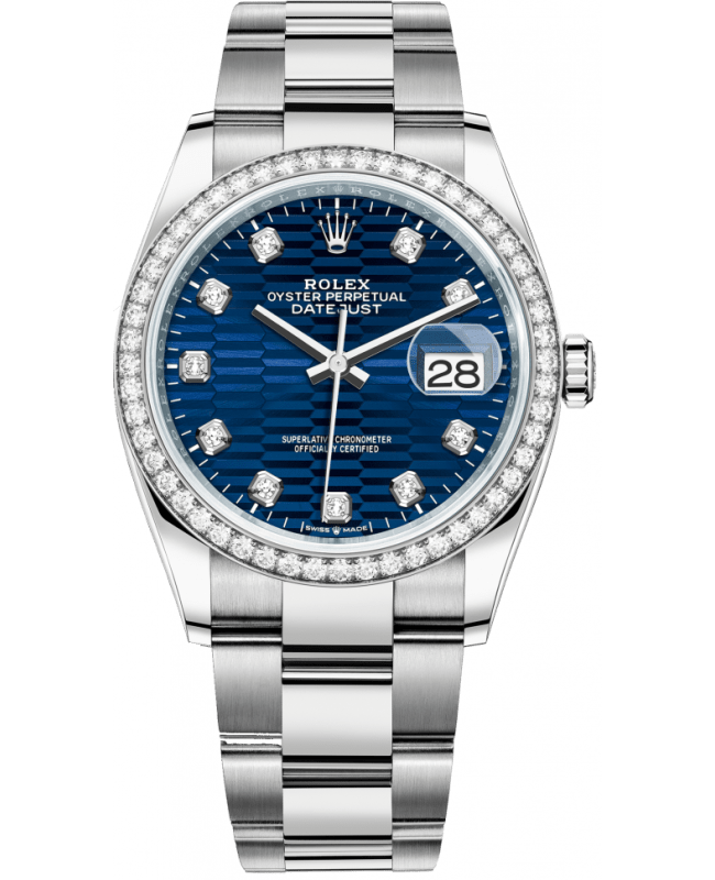 Rolex Datejust 36 White Gold & Diamonds Blue Fluted-Motif Diamond Dial Women's Watch M126284RBR-0050