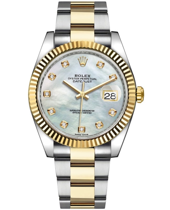 Rolex Datejust 41 Steel & Yellow Gold White Mother of Pearl Diamond Dial Men's Watch M126333-0017