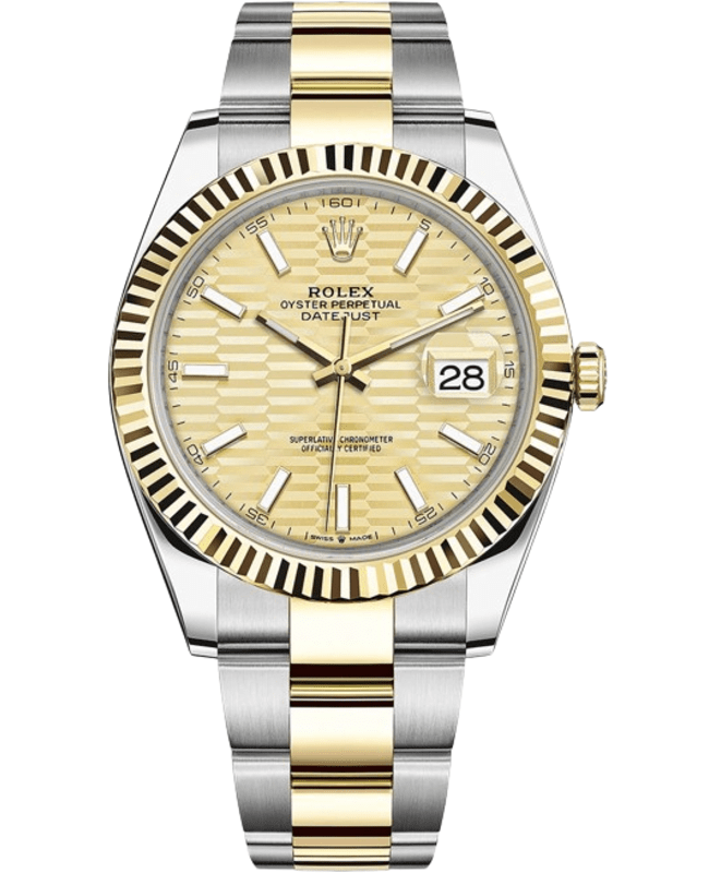 Rolex Datejust 41 Steel  Yellow Gold Champagne Dial Fluted Bezel Mens Watch M1263330021 M1263330021