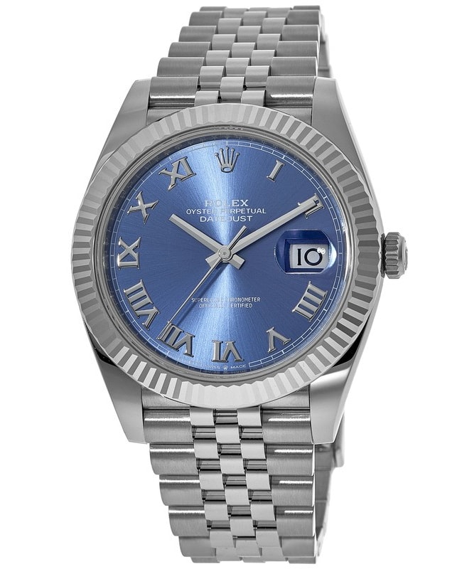 Rolex Datejust 41 Steel  White Gold Blue Roman Dial Fluted Bezel Jubilee Band Mens Watch M1263340026 M1263340026