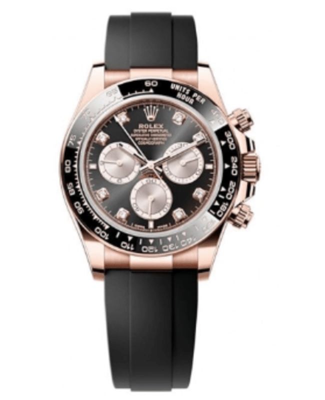 Rolex Cosmograph Daytona Rose Gold Black and Sundust DiamondSet Dial Oysterflex Mens Watch M126515LN0004 M126515LN0004