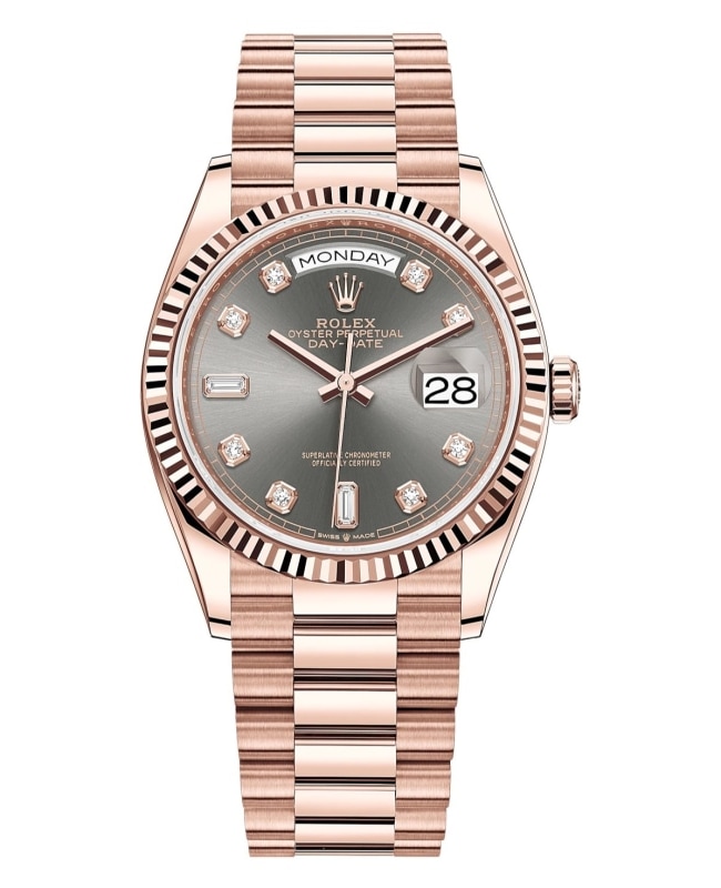 Rolex DayDate Rose Gold Slate Diamond Dial President Bracelet  Womens Watch M1282350050 M1282350050