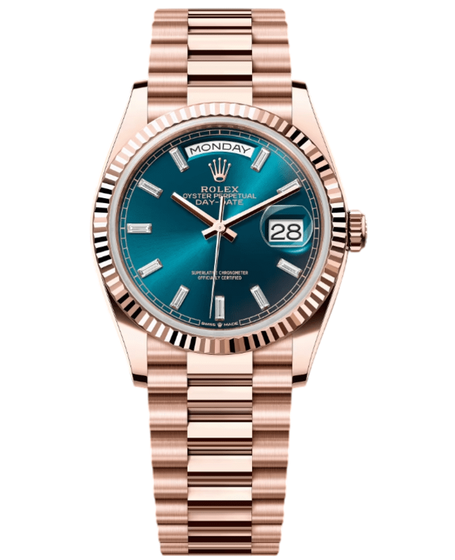 Rolex DayDate 36 Automatic BlueGreen Dial Rose Gold Womens Watch M1282350085 M1282350085