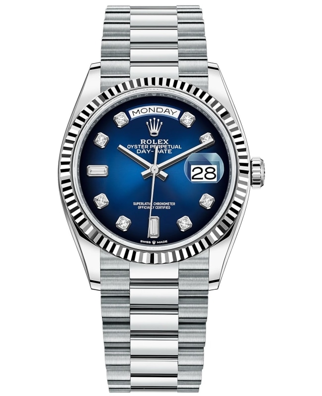 Rolex Day-Date Platinum Blue Ombre Diamond Dial Women's Watch M128236-0005