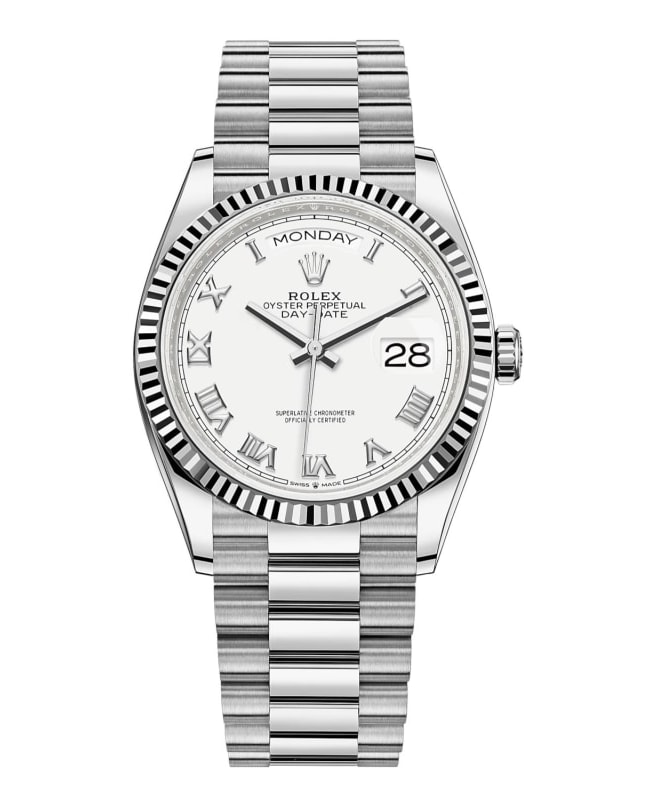 Rolex Day-Date White Gold White Roman Dial Women's Watch M128239-0038