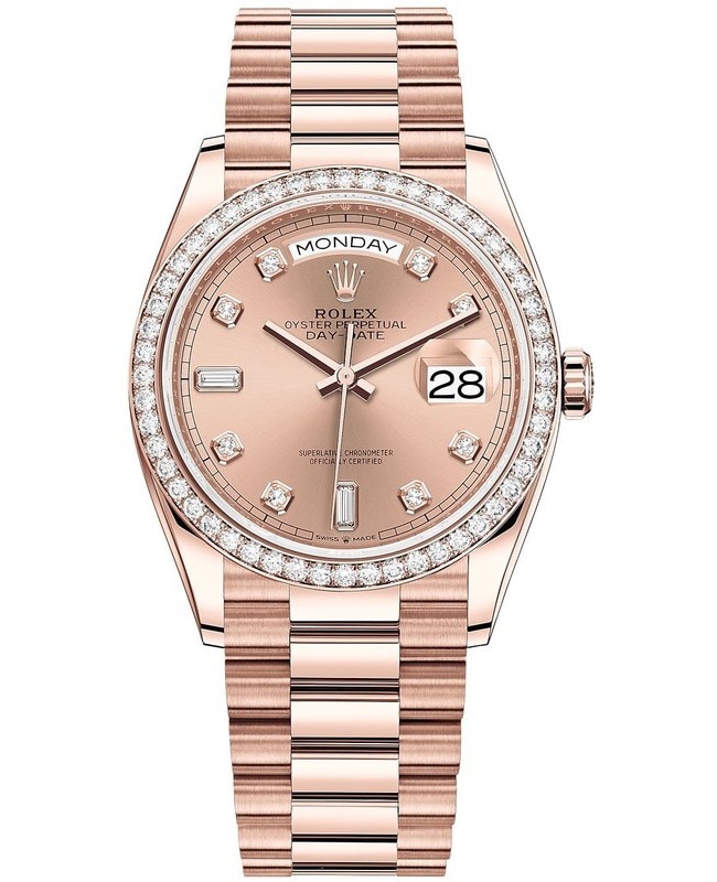 Rolex Day-Date Rose Gold Rose Diamond Dial Diamond Bezel Women's Watch M128345RBR-0009