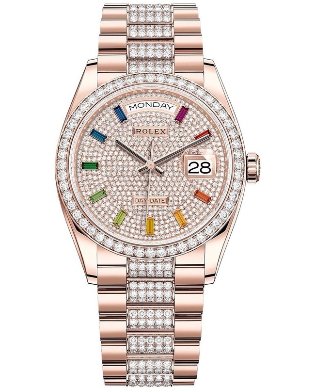 Rolex DayDate Rose Gold Diamond Pave Dial Womens Watch M128345RBR0043 M128345RBR0043