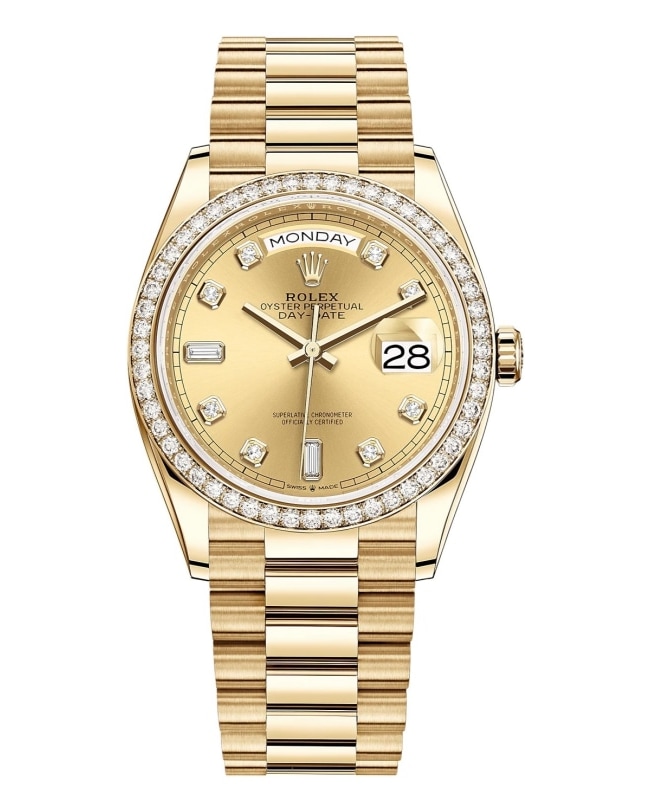 Rolex DayDate Yellow Gold Champagne Diamond Dial Diamond Bezel Womens Watch M128348RBR0008 M128348RBR0008 Rolex DayDate Yellow Gold Champagne Diamond Dial Diamond Bezel Womens Watch M128348RBR0008 M128348RBR0008
