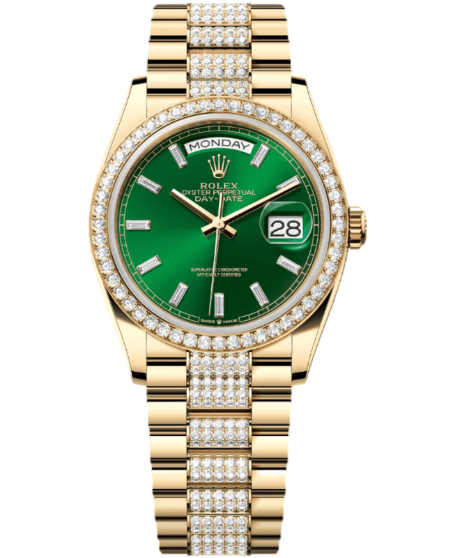 Rolex DayDate 36 Automatic Diamond Green Dial Yellow Gold President Bracelet Womens Watch M128348RBR0079 M128348RBR0079