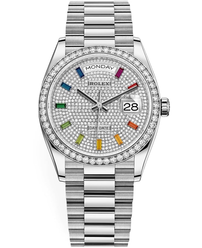 Rolex Day-Date White Gold Diamond-Paved Dial Diamond Bezel Women's Watch M128349RBR-0006
