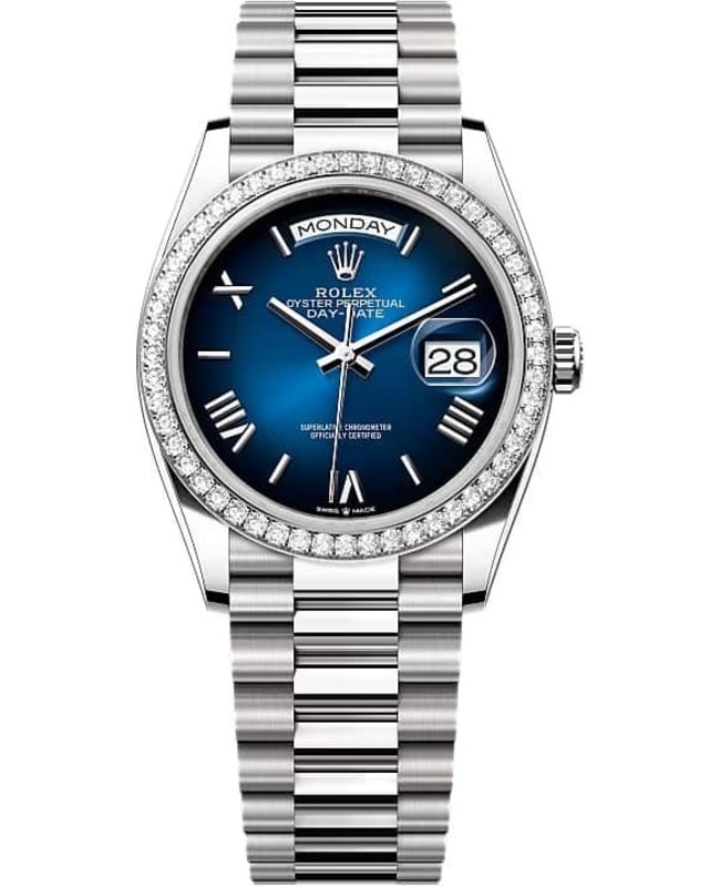 Rolex DayDate 36 Blue Dial Diamond Bezel 18K White Gold President Unisex Watch M128349RBR0047 M128349RBR0047 Rolex DayDate 36 Blue Dial Diamond Bezel 18K White Gold President Unisex Watch M128349RBR0047 M128349RBR0047