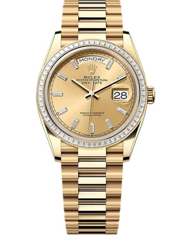 Rolex DayDate 36 Diamonds Champagne Dial 18K Yellow Gold Presidential Unisex Watch M128398TBR0037 M128398TBR0037 Rolex DayDate 36 Diamonds Champagne Dial 18K Yellow Gold Presidential Unisex Watch M128398TBR0037 M128398TBR0037