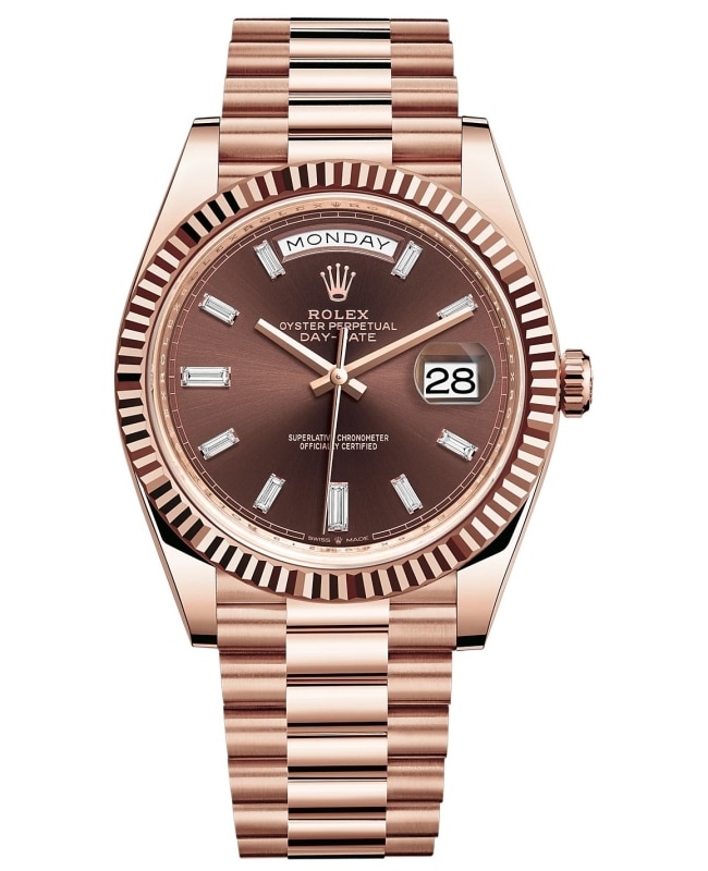 Rolex DayDate 40 18K Everose Gold Chocolate Diamond Dial Mens Watch M2282350003 M2282350003