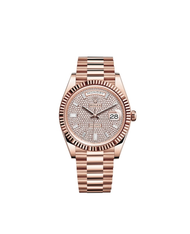 Rolex DayDate Rose Gold Diamond Paved Dial Mens Watch M2282350036 M2282350036