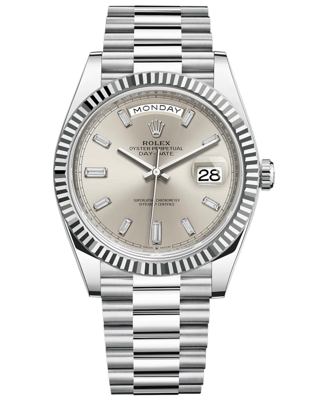 Rolex Day-Date 40 Platinum Silver Diamond Dial Men's Watch M228236-0002
