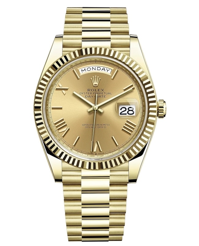 Rolex DayDate 18K Yellow Gold Champagne Dial Mens Watch M2282380006 M2282380006