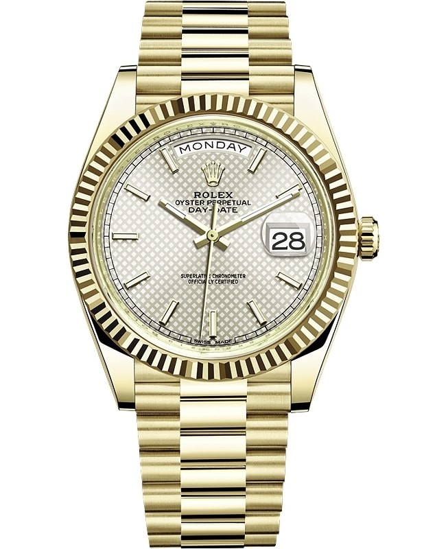 Rolex Day-Date 40 18K Yellow Gold Silver Diagonal Dial Men's Watch M228238-0008
