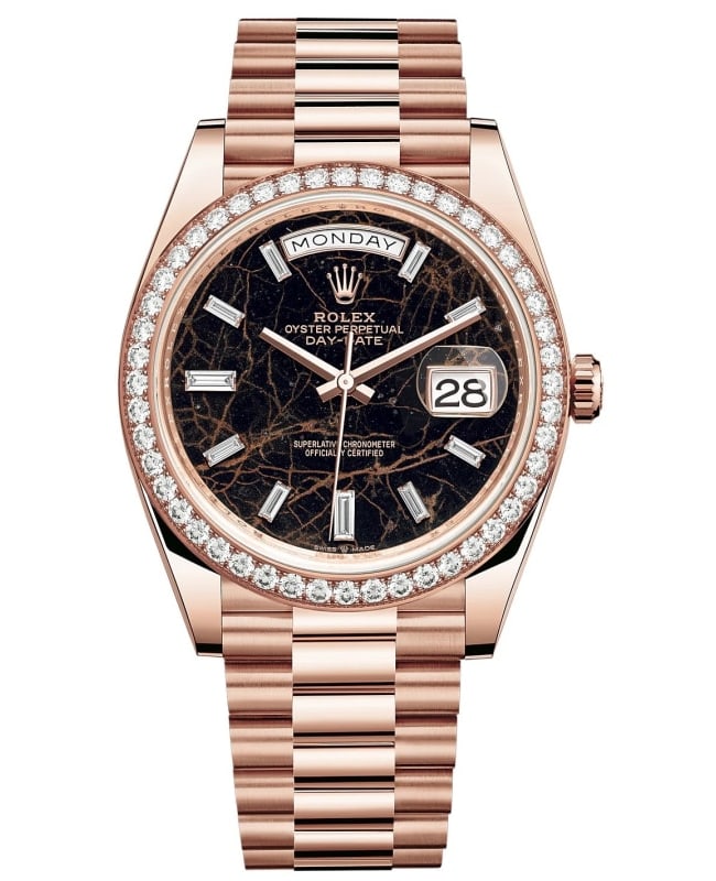 Rolex Day-Date 40 18k Everose Gold Eisenkiesel Diamond Dial Diamond Bezel Men's Watch M228345RBR-0016
