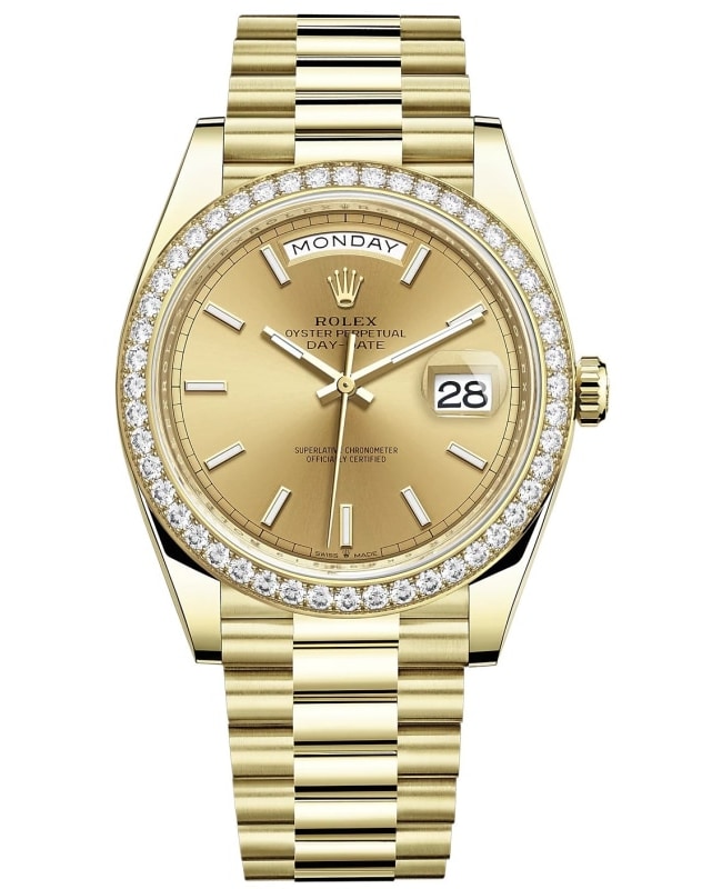 Rolex Day-Date 40 18K Yellow Gold Champagne Dial Diamond Bezel Men's Watch M228348RBR-0008