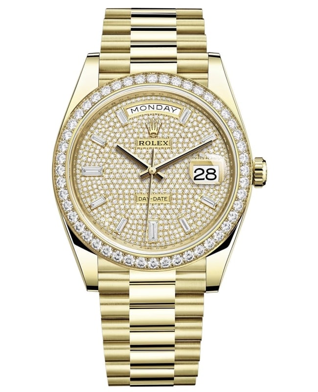 Rolex Day-Date 40 18K Yellow Gold Diamond Paved Dial Diamond Bezel Men's Watch M228348RBR-0037