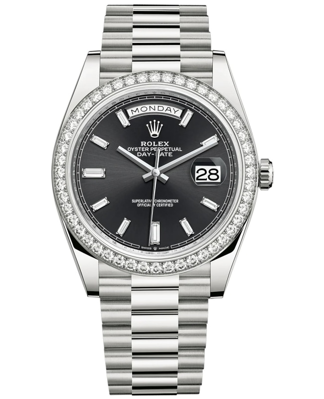 Rolex DayDate 40 18k White Gold Black Diamond Dial Diamond Bezel Mens Watch M228349RBR0003 M228349RBR0003 Rolex DayDate 40 18k White Gold Black Diamond Dial Diamond Bezel Mens Watch M228349RBR0003 M228349RBR0003