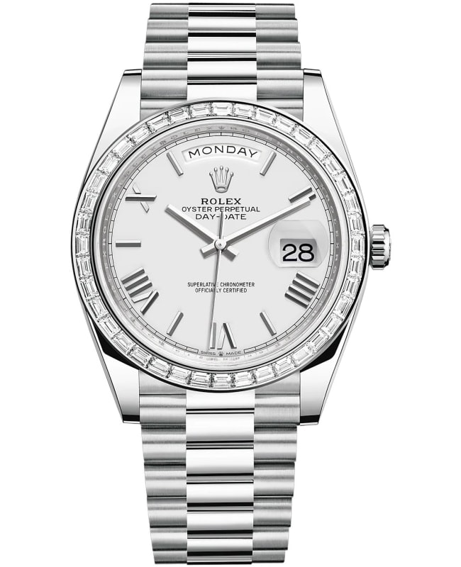 Rolex Day-Date 40 Platinum White Dial Diamond Bezel Men's Watch M228396TBR-0018