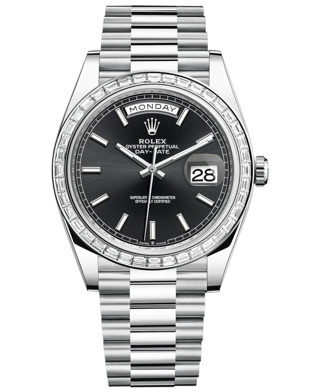 Rolex Day-Date 40 Platinum Black Dial Diamond Bezel Men's Watch M228396TBR-0024