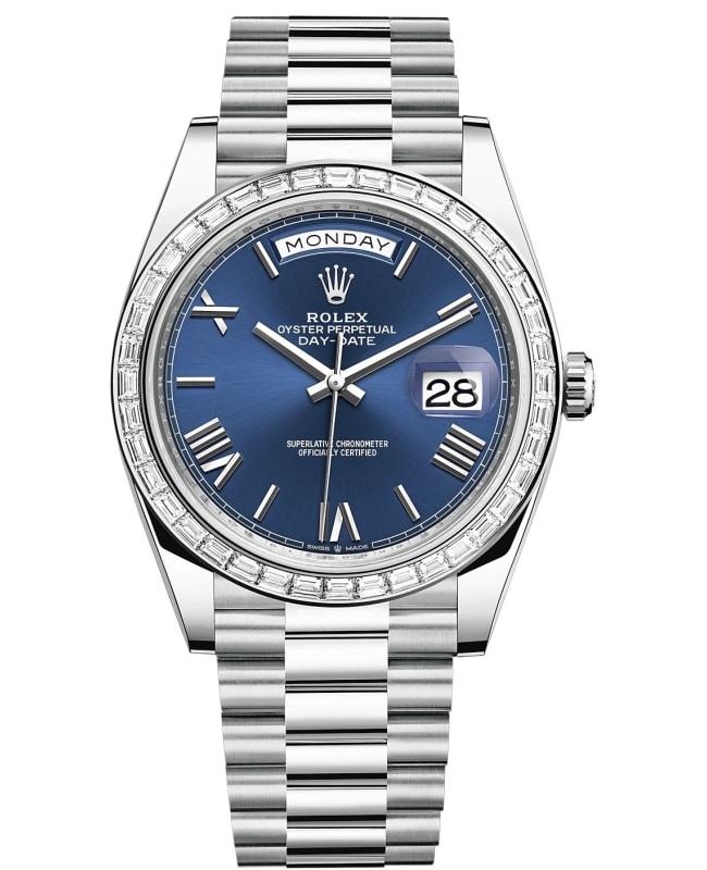 Rolex Day-Date 40 Platinum Blue Dial Diamond Bezel Men's Watch M228396TBR-0026