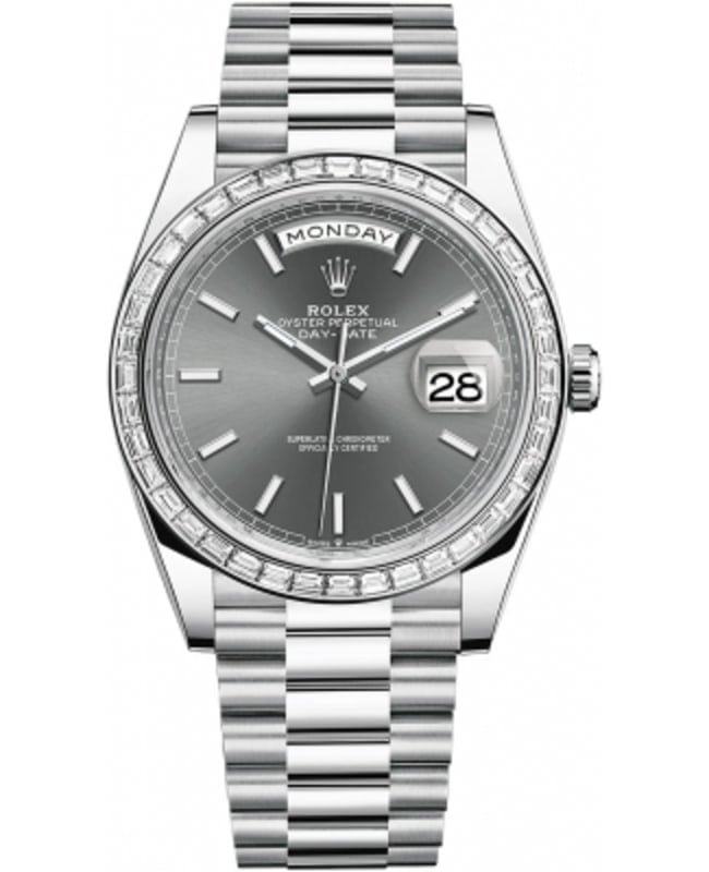 Rolex Day-Date 40 Platinum Slate Dial Diamond Bezel Men's Watch M228396TBR-0031