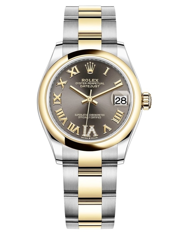 Rolex Datejust 31 Stainless Steel and Yellow Gold Dark Grey Roman Diamond Dial Womens Watch M2782430017 M2782430017