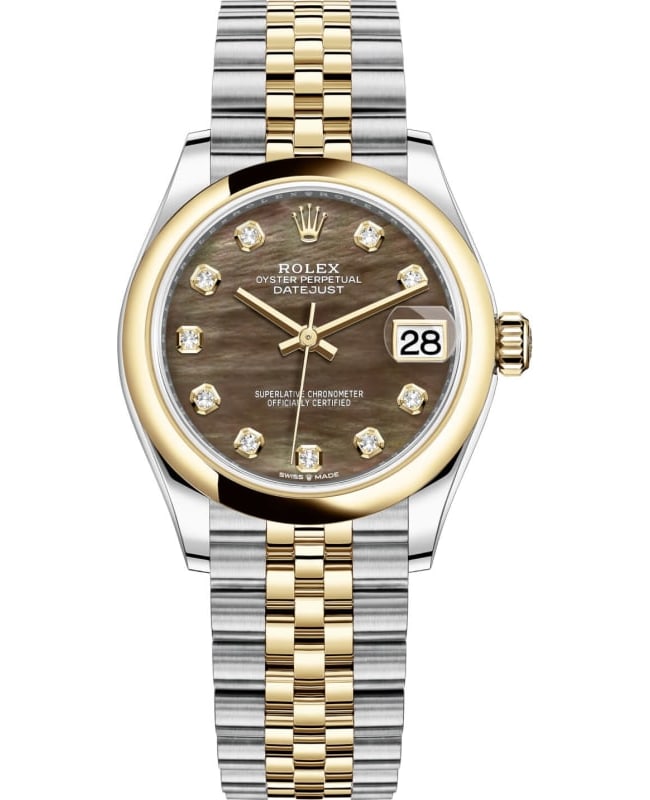 Rolex Datejust 31 Stainless Steel and Yellow Gold Black Mother-of-Pearl Diamond Dial Women's Watch M278243-0024