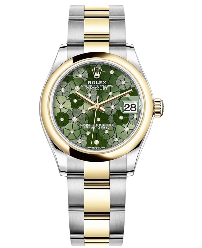 Rolex Datejust 31 Stainless Steel and Yellow Gold Olive-Green-Floral-Motif Diamond Dial Women's Watch M278243-0031