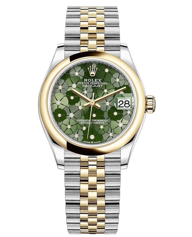 Rolex Datejust 31 Stainless Steel and Yellow Gold Olive-Green-Floral-Motif Diamond Dial Women's Watch M278243-0032