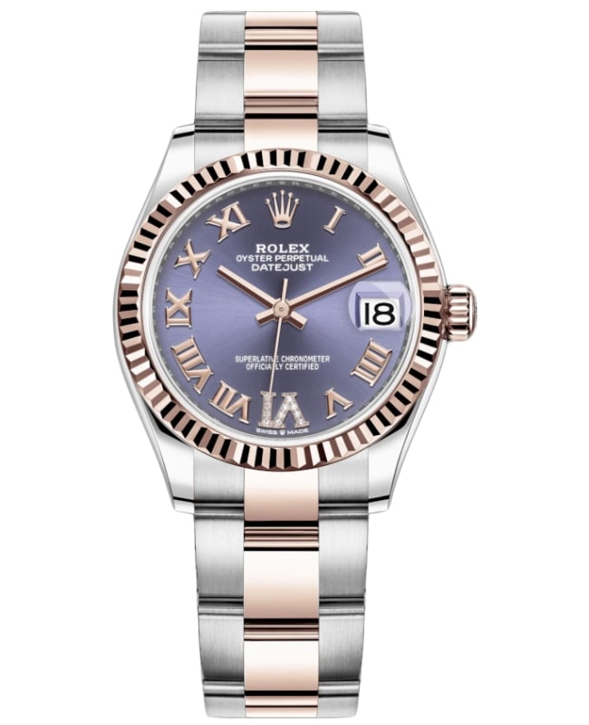 Rolex Datejust 31 Stainless Steel and Rose Gold Aubergine Pave Roman Dial Womens Watch M2782710019 M2782710019