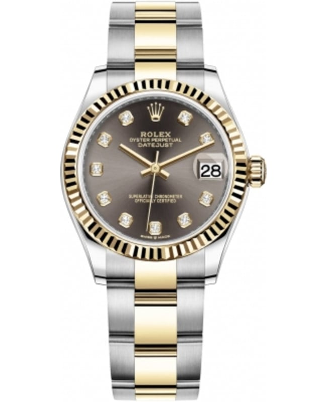 Rolex Datejust 31 Stainless Steel and Yellow Gold Dark Grey Diamond Dial Women's Watch M278273-0021