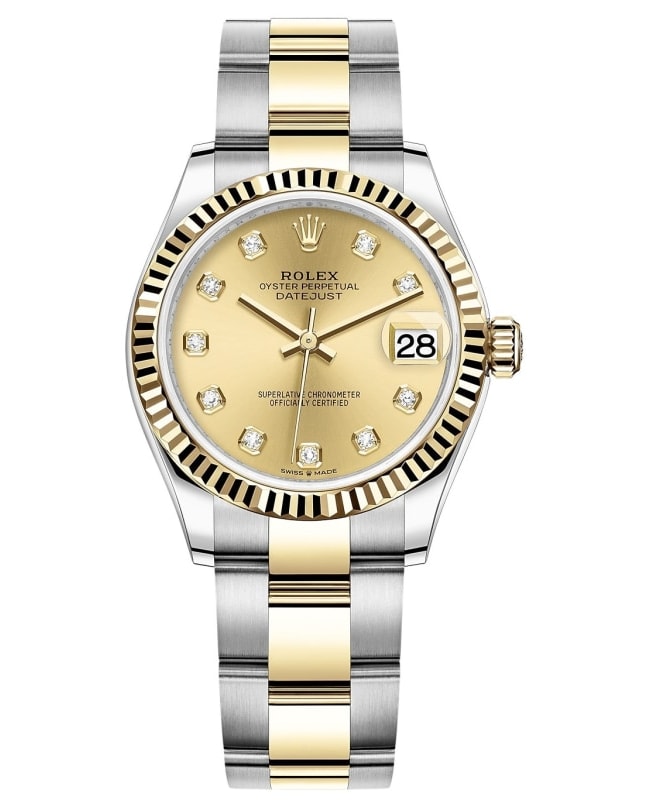 Rolex Datejust 31 Stainless Steel and Yellow Gold Champagne Diamond Dial Women's Watch M278273-0025