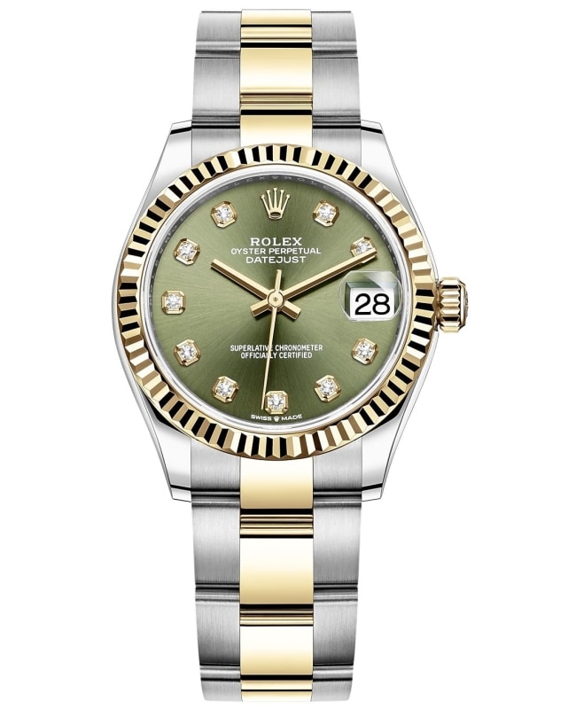 Rolex Datejust 31 Stainless Steel and Yellow Gold Olive Green Diamond Dial Womens Watch M2782730029 M2782730029