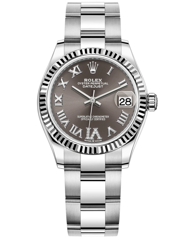 Rolex Datejust 31 Stainless Steel and White Gold Dark Grey Roman Diamond Dial Women's Watch M278274-0027