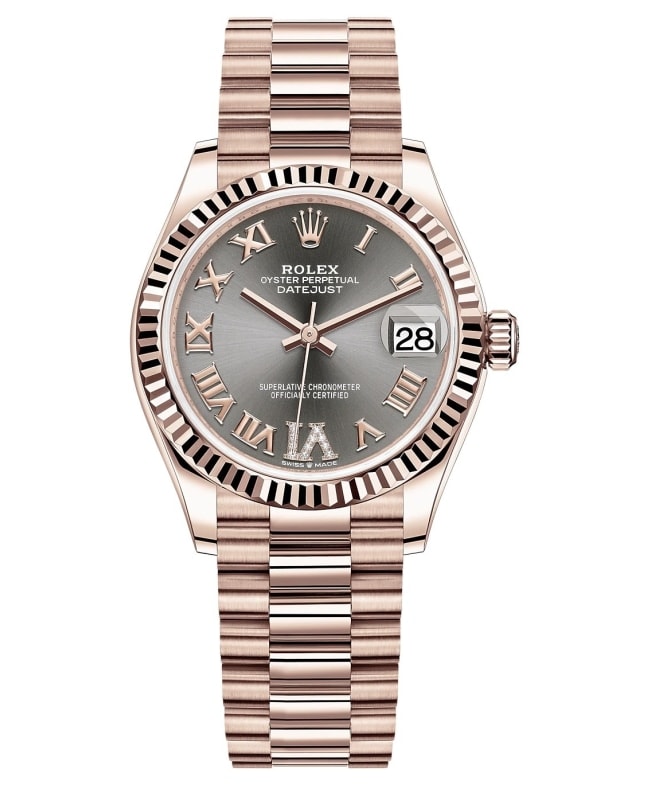 Rolex Datejust 31 Everose Gold Slate Diamond Pave Roman Dial Women's Watch M278275-0033