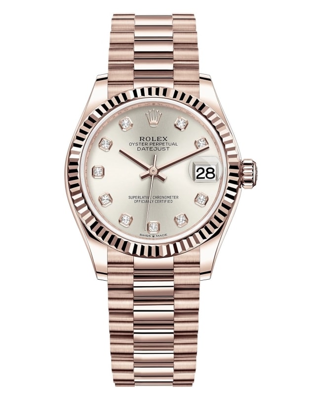 Rolex Datejust 31 Everose Gold Silver Diamond Dial Womens Watch M2782750039 M2782750039