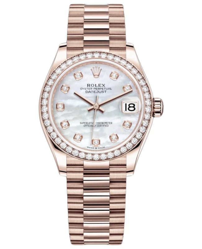 Rolex Datejust 31 Everose Gold MotherofPearl Diamond Dial Diamond Bezel Womens Watch M278285RBR0005 M278285RBR0005