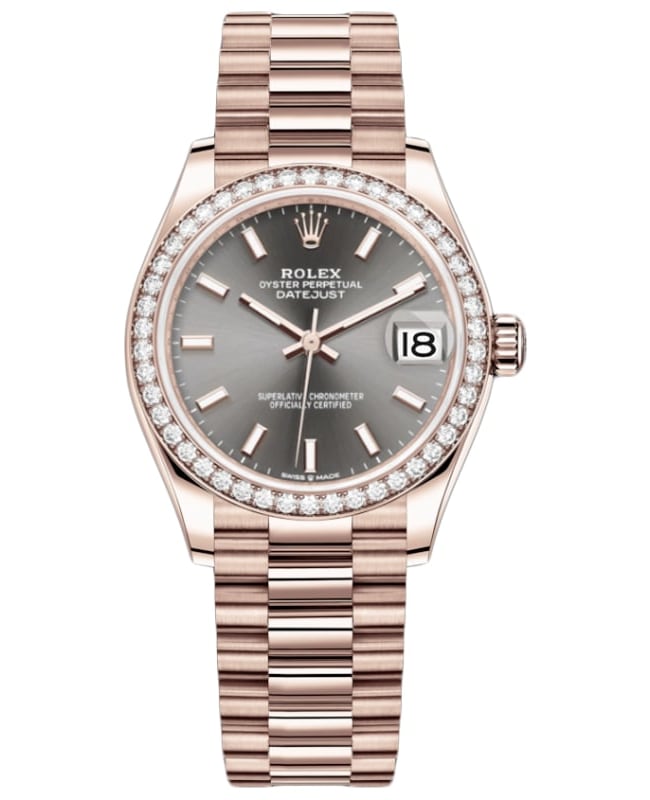 Rolex Datejust 31 Everose Gold Slate Dial Diamond Bezel Women's Watch M278285RBR-0021