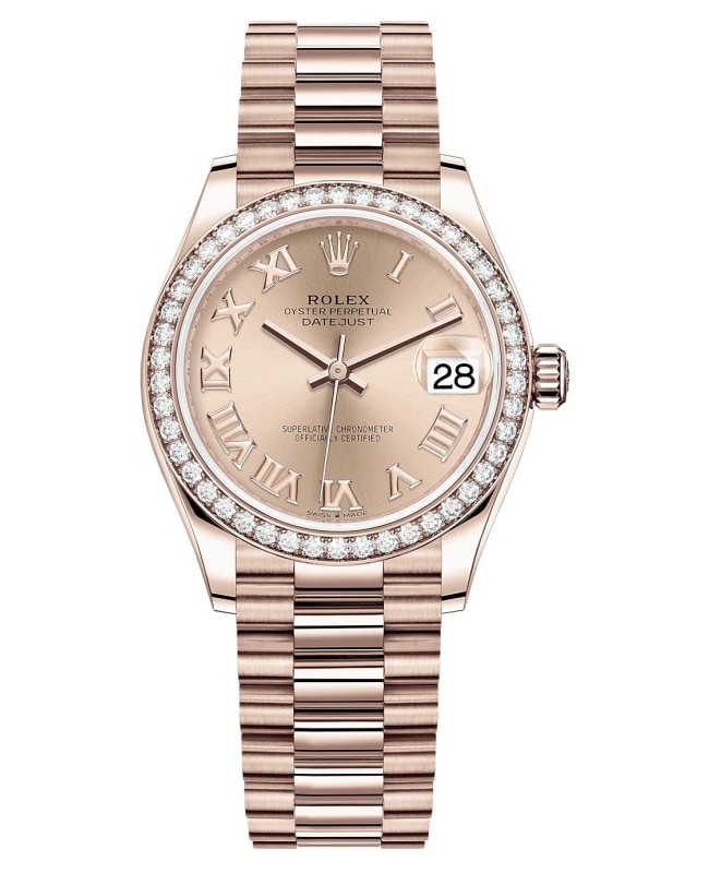 Rolex Datejust 31 Everose Gold Rose Roman Dial Diamond Bezel Women's Watch M278285RBR-0029