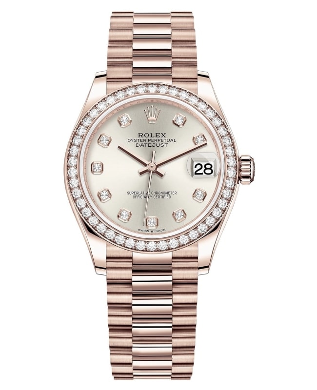 Rolex Datejust 31 Everose Gold Silver Diamond Dial Diamond Bezel Women's Watch M278285RBR-0030
