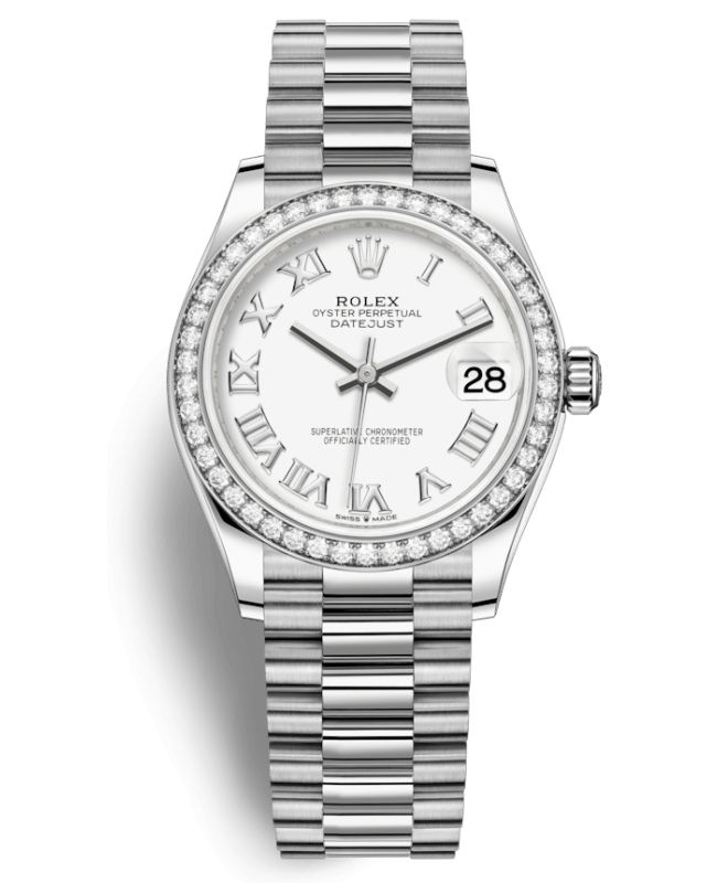 Rolex Datejust 31 White Gold White Roman Dial Diamond Bezel Women's Watch M278289RBR-0007