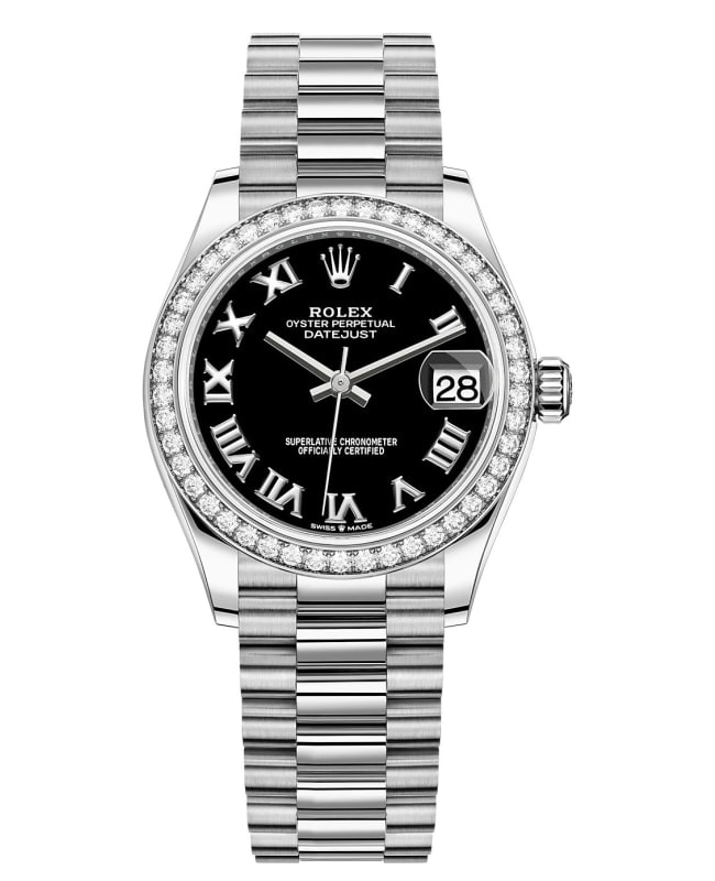 Rolex Datejust 31 White Gold Black Roman Dial Diamond Bezel Women's Watch M278289RBR-0011